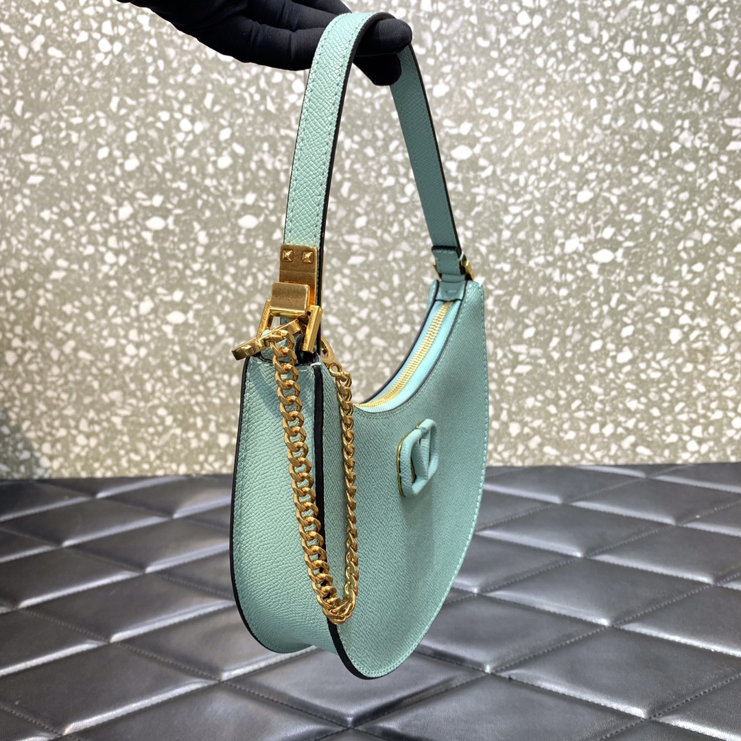 Valentino Garavani VLogo Signature Hobo Bag in Sky Blue Grainy Calfskin Leather 